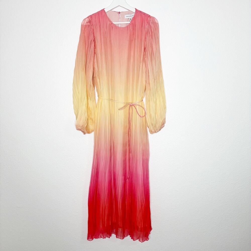 Something Navy Pleated Long Sleeve Pink Ombre Dress XS NWT